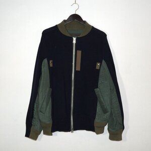 Sacai SS19 Panelled Bomber Jacket Navy Olive Green Size 4 XL Japan 19-01917M